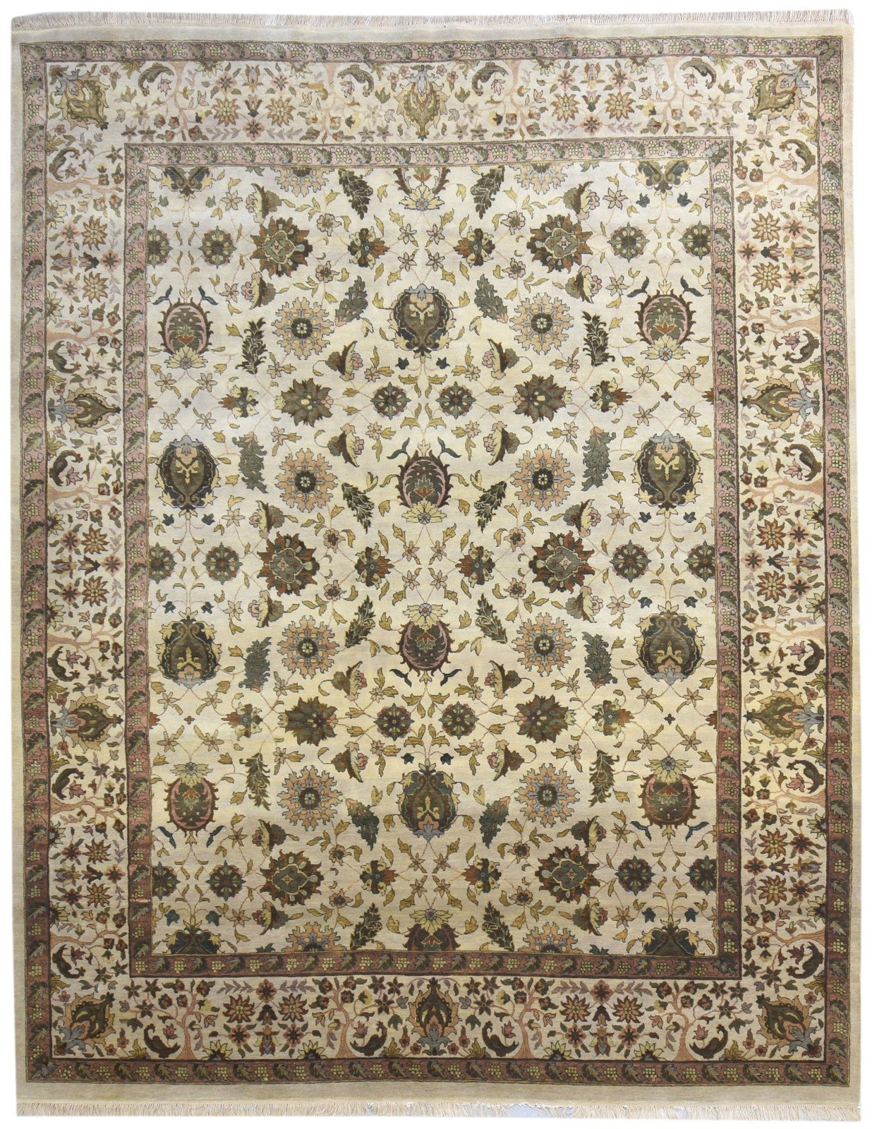 Cream Wool Rug 8' X 10' Persian Hand Knotted Kashan Oriental Large Carpet 