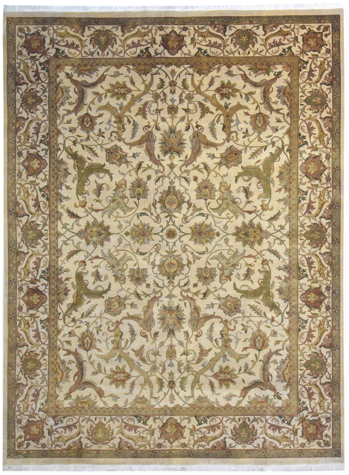 Hand Knotted Cream Wool Rug 9' X 12' Persian Bijar Oriental Large Carpet 