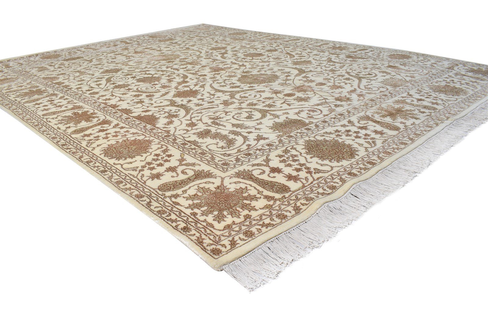 Cream Wool Rug 8' X 10' Persian Hand Knotted Tabriz Oriental Large Carpet 