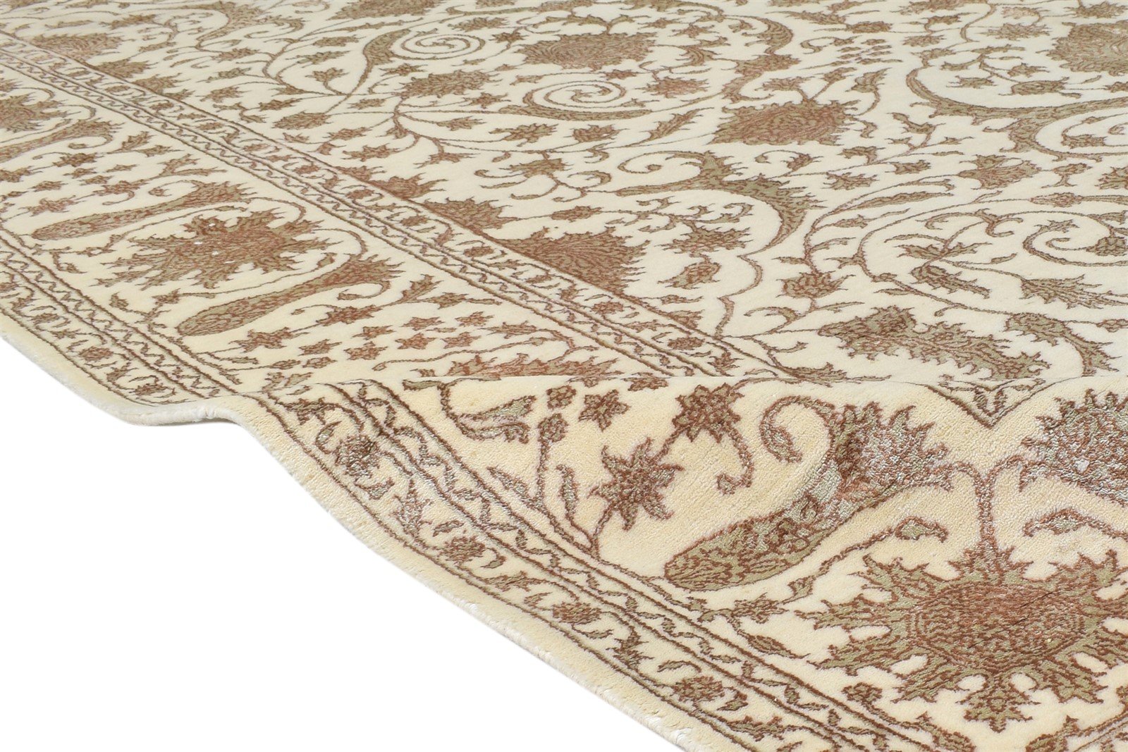 Cream Wool Rug 8' X 10' Persian Hand Knotted Tabriz Oriental Large Carpet 