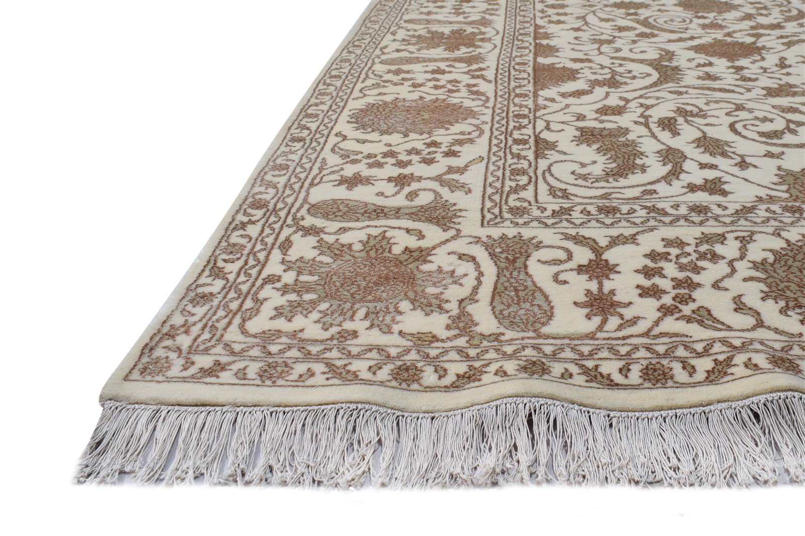 Cream Wool Rug 8' X 10' Persian Hand Knotted Tabriz Oriental Large Carpet 