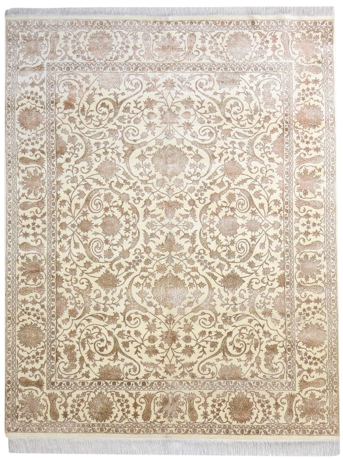 Cream Wool Rug 8' X 10' Persian Hand Knotted Tabriz Oriental Large Carpet 