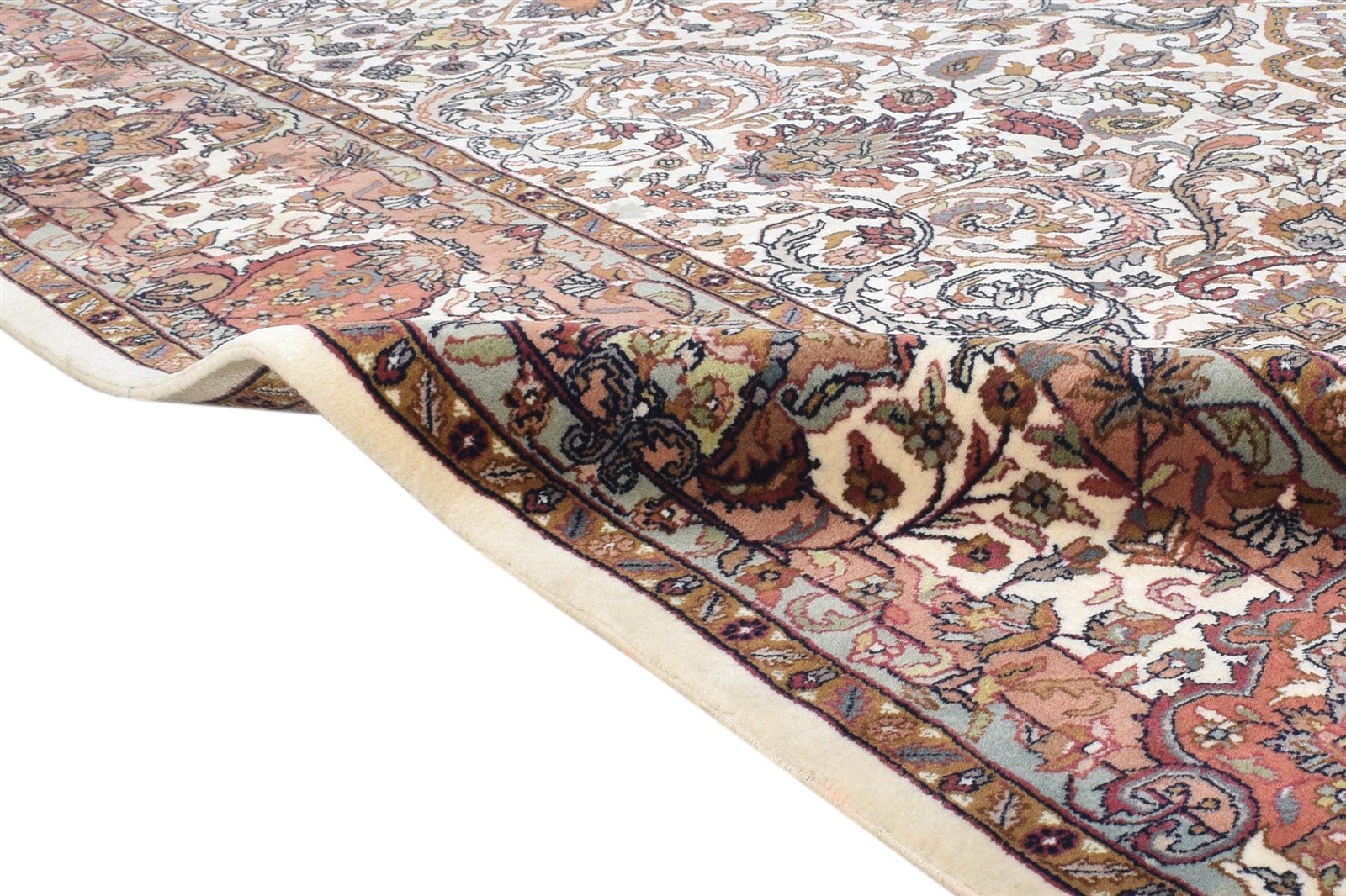 Cream Wool Rug 7' X 10' Persian Hand Knotted Kashan Oriental Large Carpet 