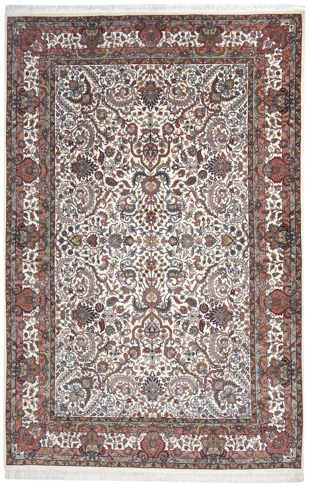 Cream Wool Rug 7' X 10' Persian Hand Knotted Kashan Oriental Large Carpet 