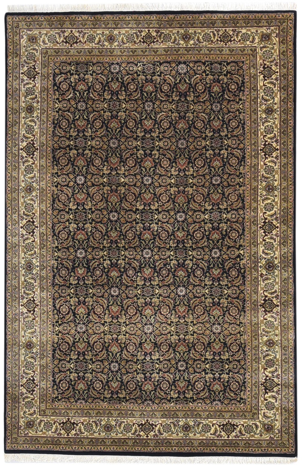 Hand Knotted Black Wool Rug 5' X 8' Persian Tabriz Oriental Room Size Carpet 