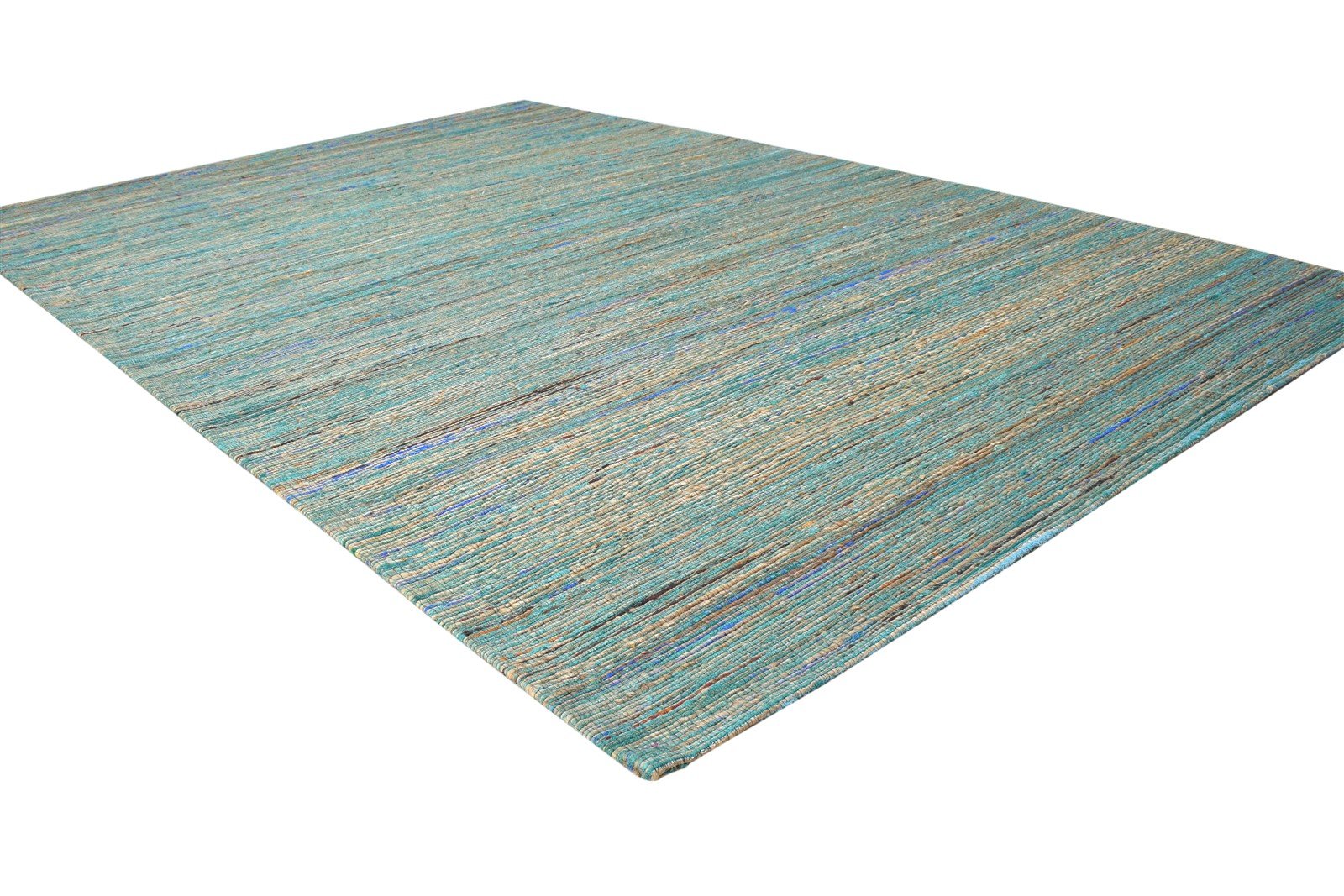 Silk Blue Rug 5' X 8' Modern Hand Woven Bohemian Striped Room Size Carpet 