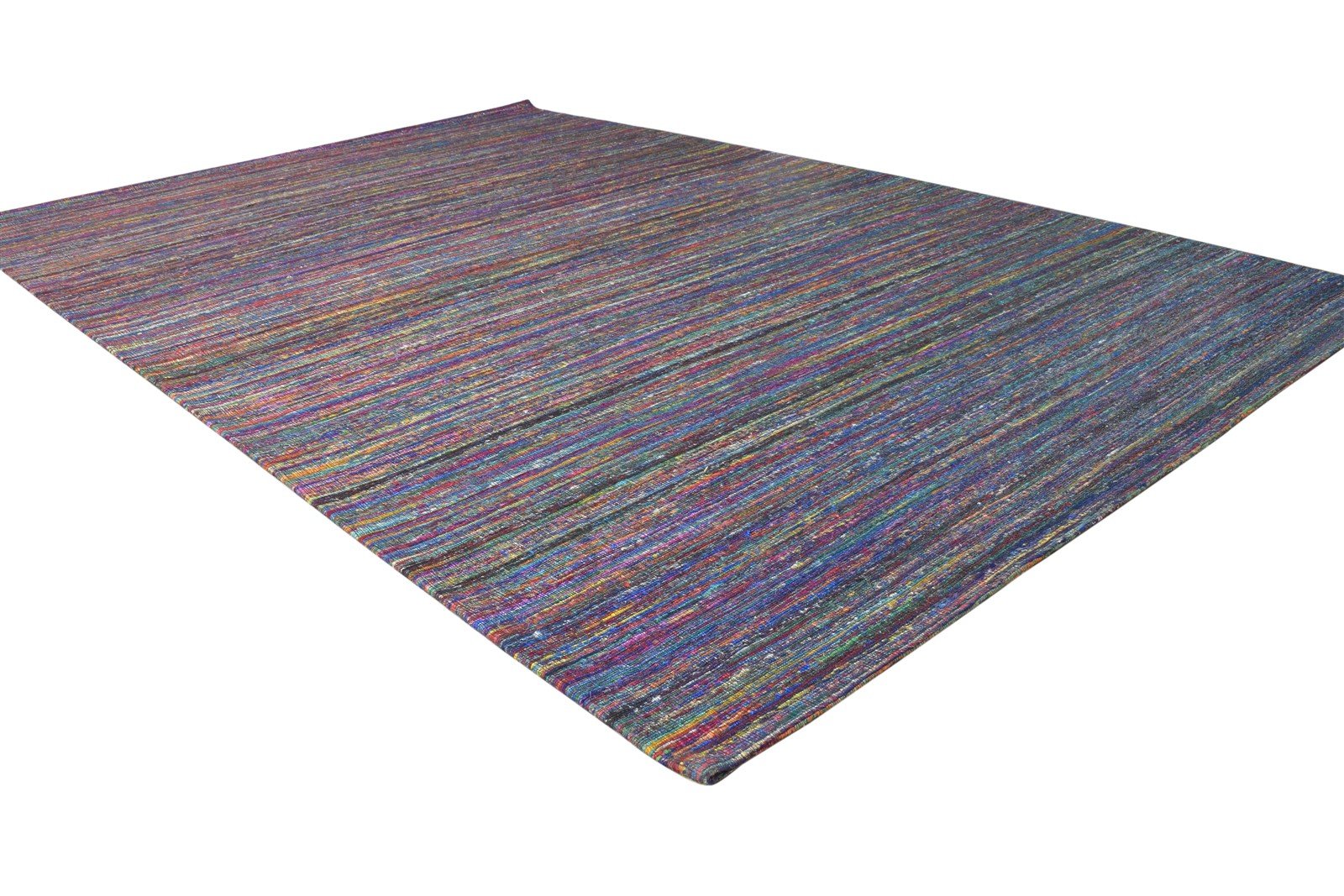 Hand Woven Purple Silk Rug 5' X 8' Modern Bohemian Striped Room Size Carpet 