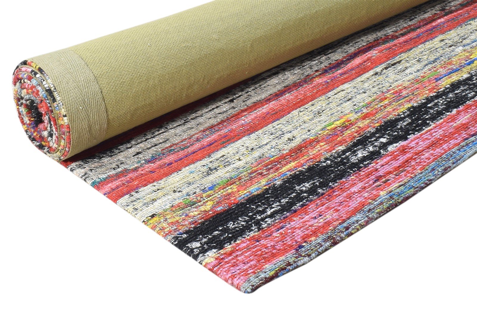 Silk Red Rug 5' X 8' Modern Hand Woven Bohemian Striped Room Size Carpet 