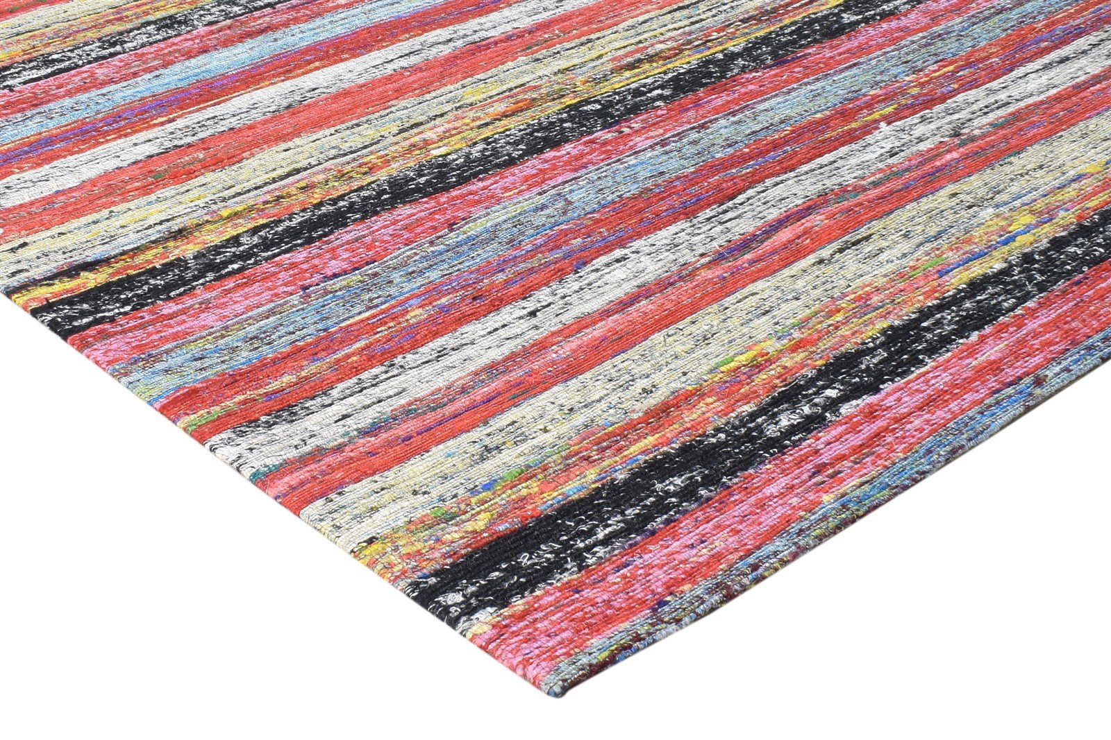 Silk Red Rug 5' X 8' Modern Hand Woven Bohemian Striped Room Size Carpet 