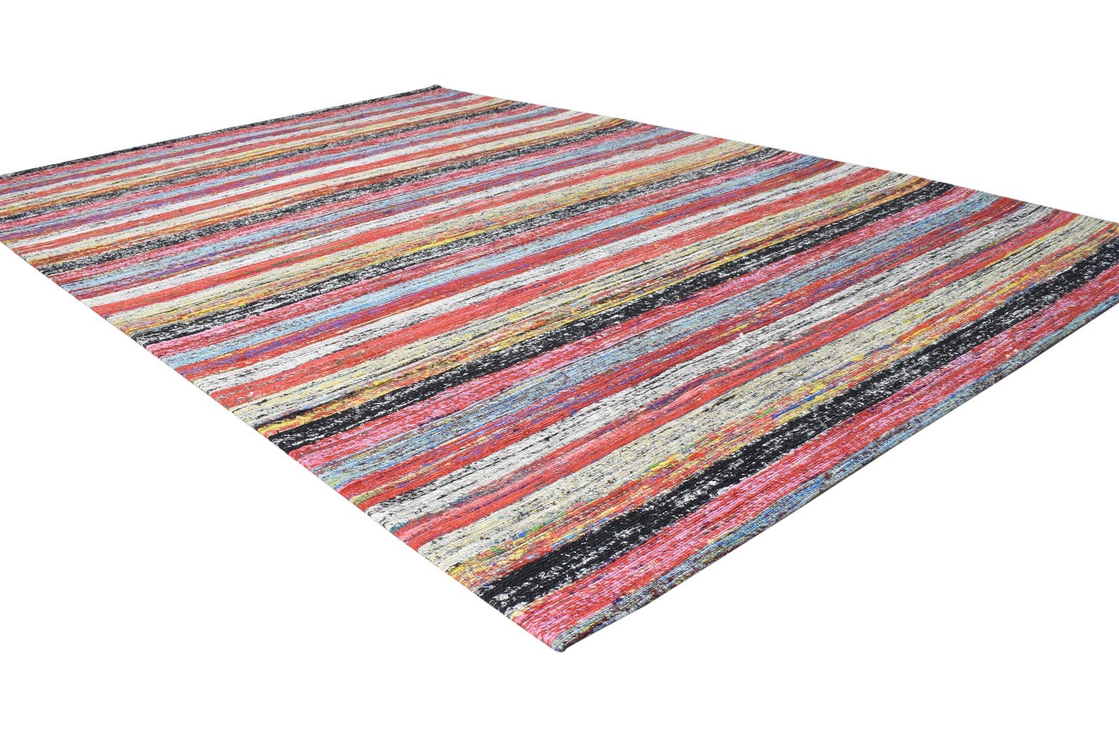 Silk Red Rug 5' X 8' Modern Hand Woven Bohemian Striped Room Size Carpet 