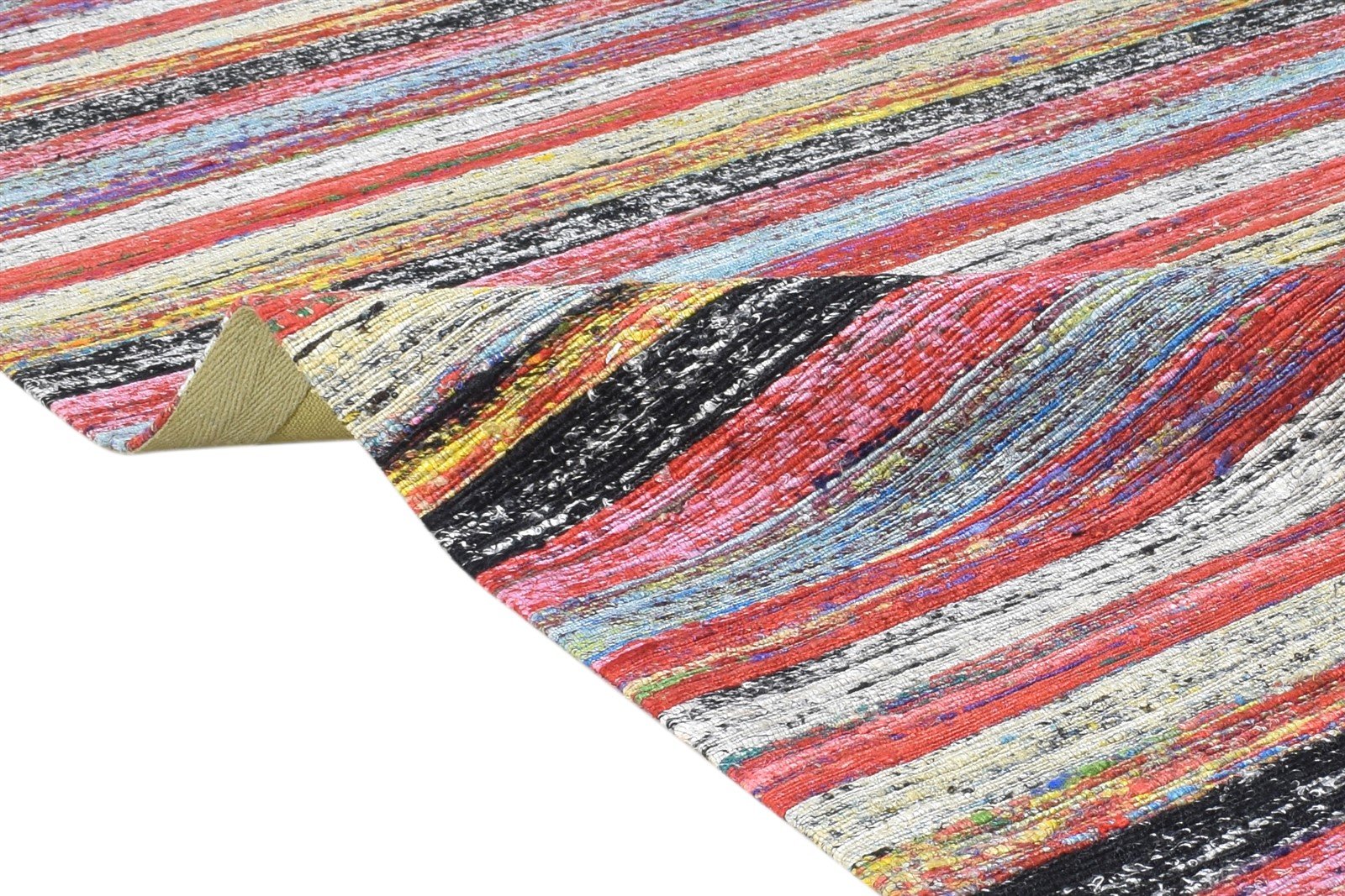 Silk Red Rug 5' X 8' Modern Hand Woven Bohemian Striped Room Size Carpet 