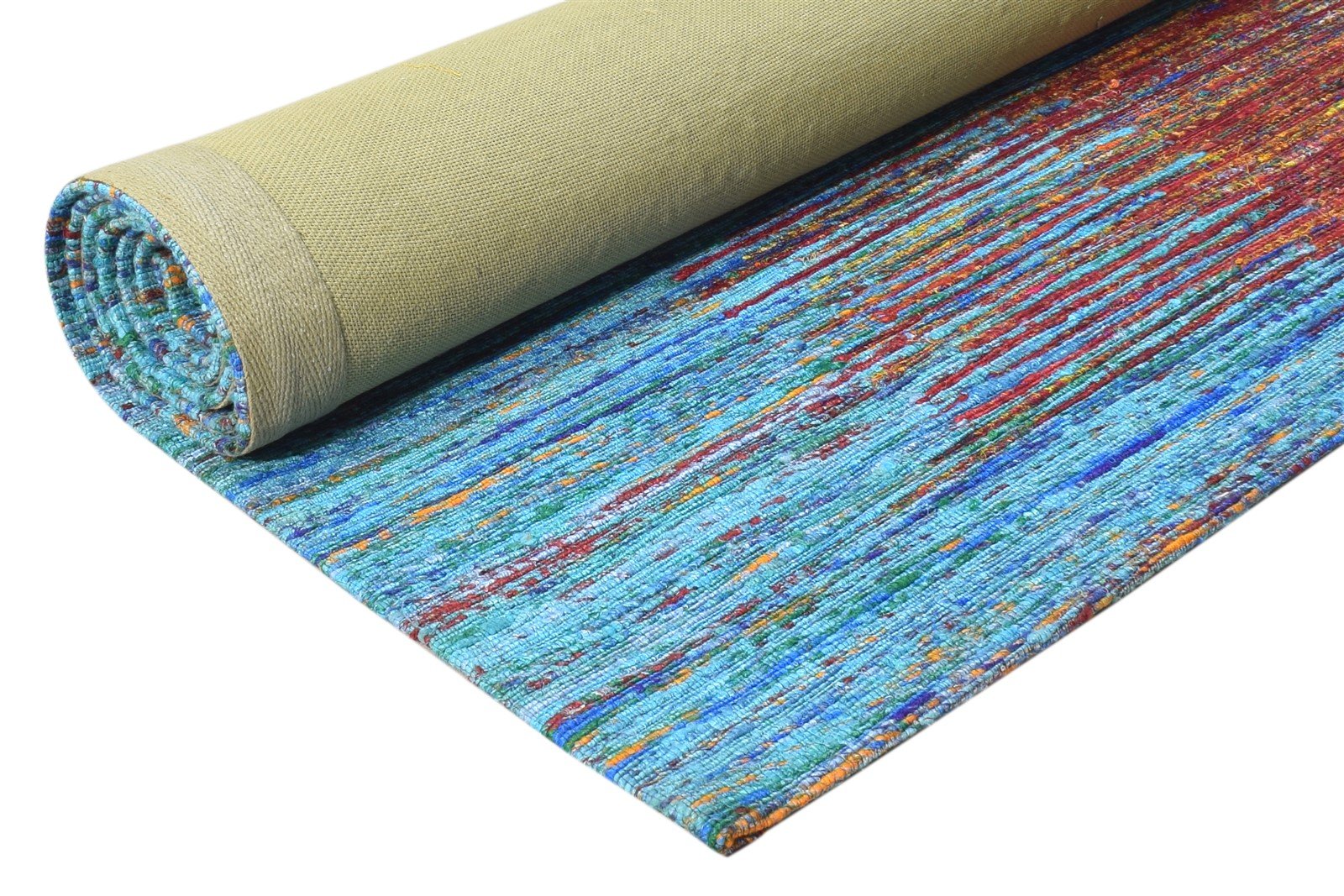 Silk Blue Rug 5' X 8' Modern Hand Woven Bohemian Abstract Room Size Carpet 