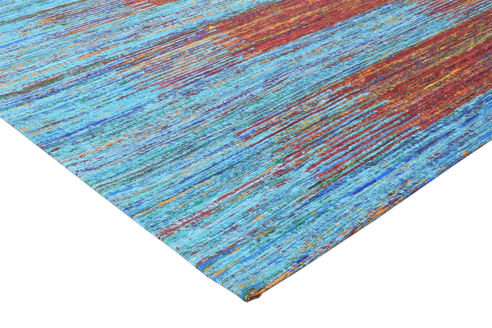 Silk Blue Rug 5' X 8' Modern Hand Woven Bohemian Abstract Room Size Carpet 