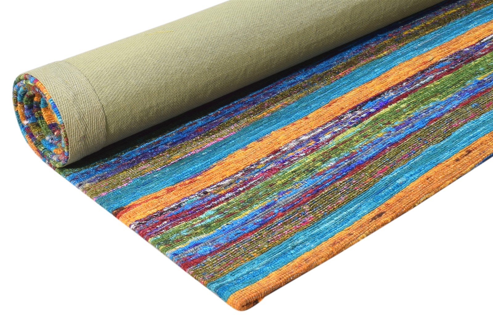 5' X 4' Rug Silk Multi Color Modern Hand Woven Bohemian Striped Room Size Carpet 