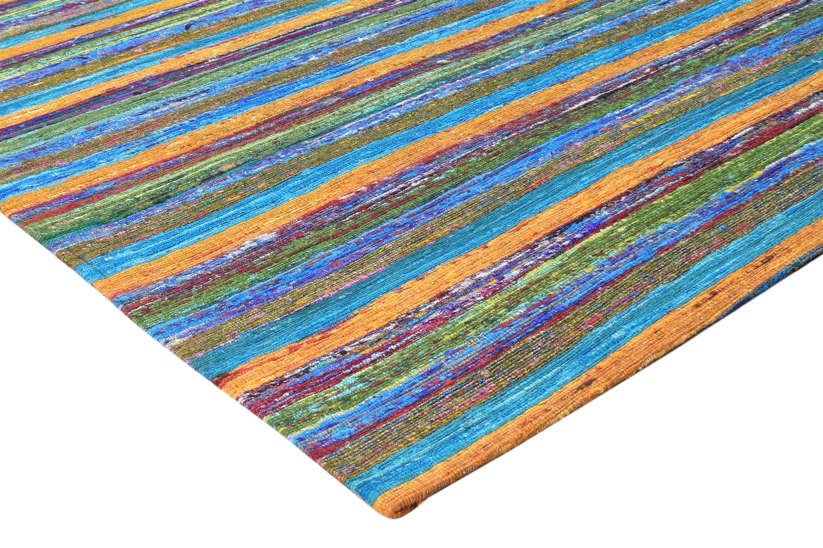 5' X 4' Rug Silk Multi Color Modern Hand Woven Bohemian Striped Room Size Carpet 