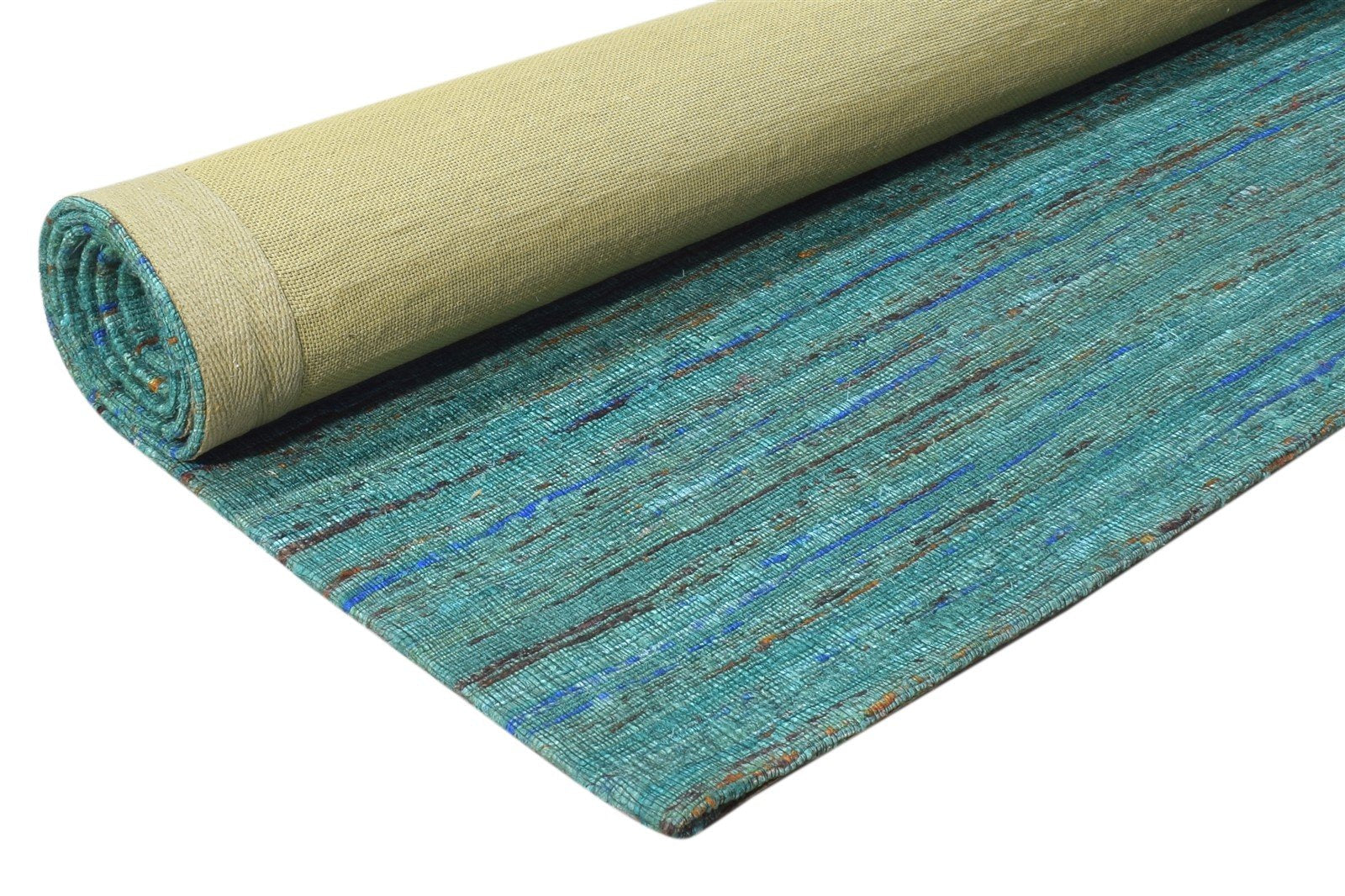 Hand Woven Blue Silk Rug 5' X 7' Modern Bohemian Striped Room Size Carpet 