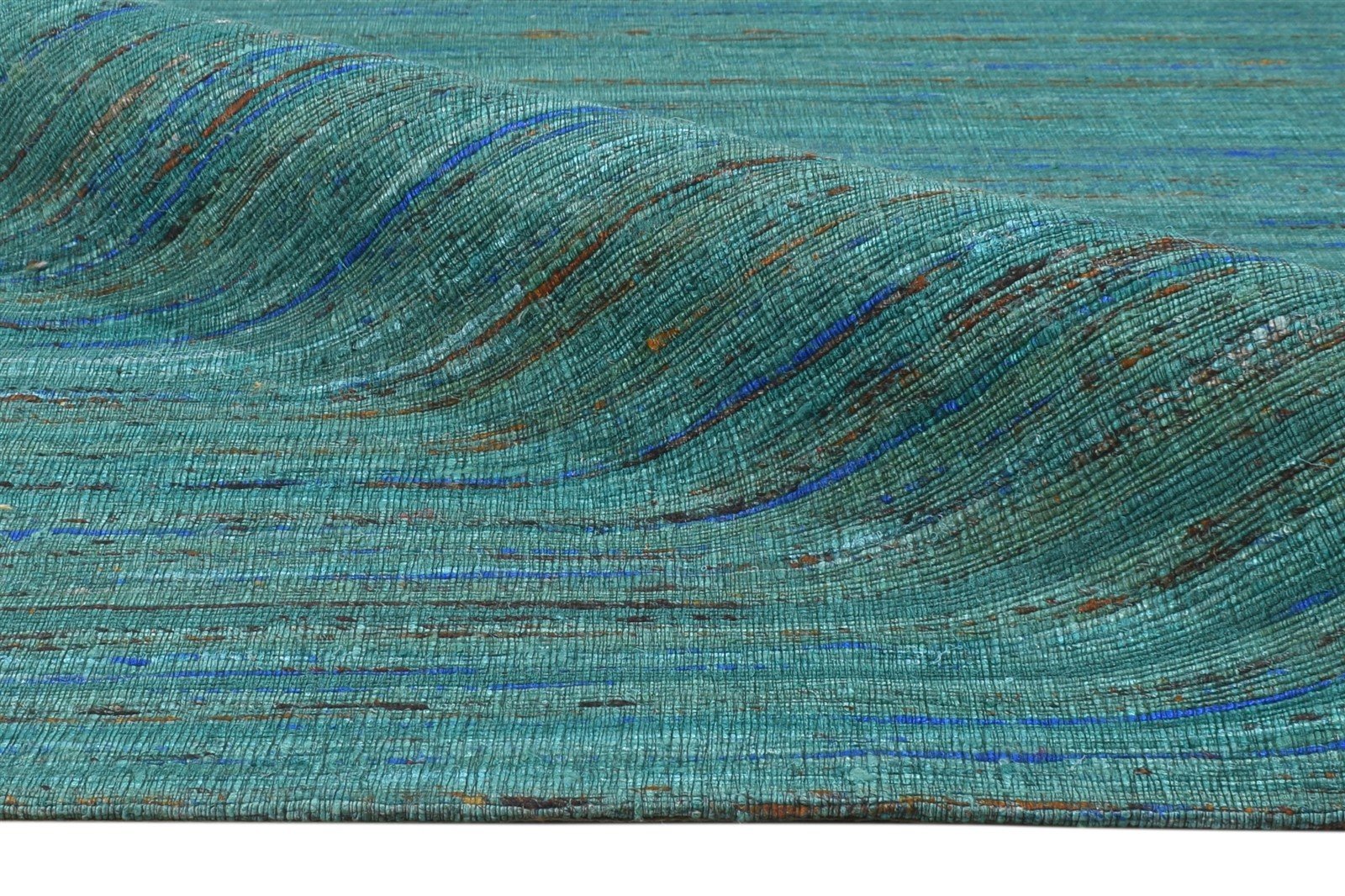 Hand Woven Blue Silk Rug 5' X 7' Modern Bohemian Striped Room Size Carpet 