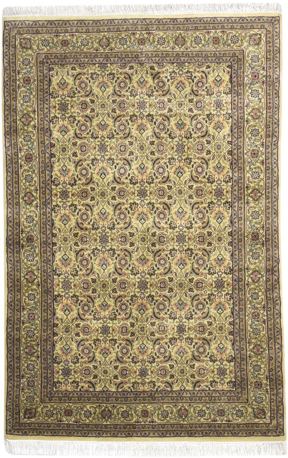 Hand Knotted Beige Wool Rug 4' X 6' Persian Bijar Oriental Room Size Carpet 