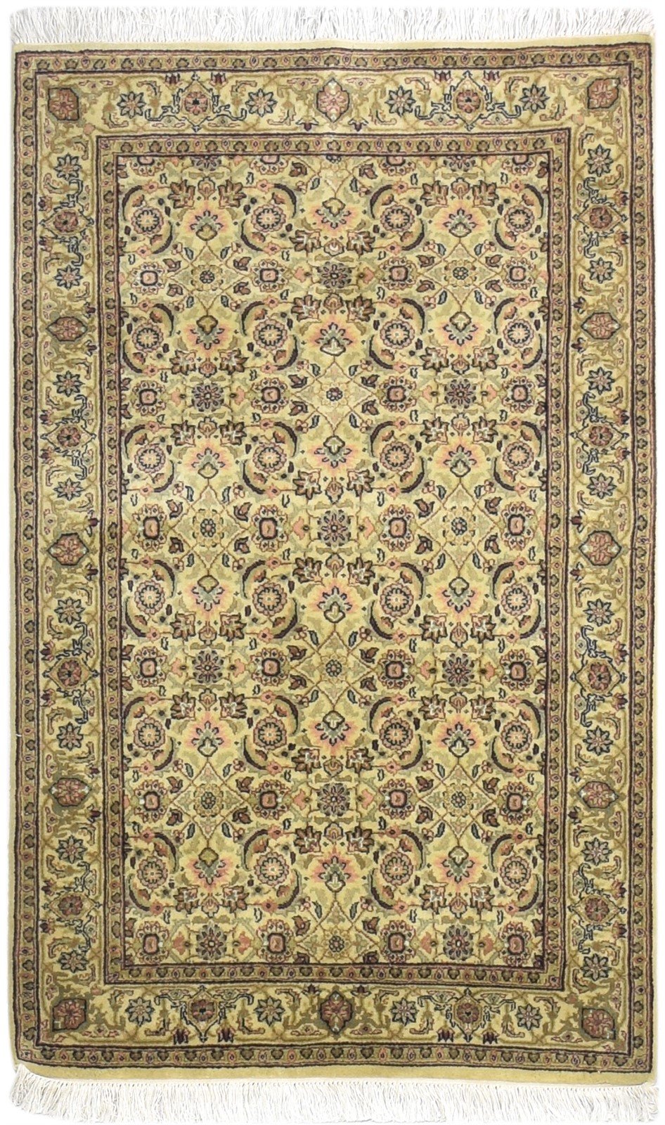 Beige Wool Rug 3' X 5' Persian Hand Knotted Bijar Oriental Room Size Carpet 