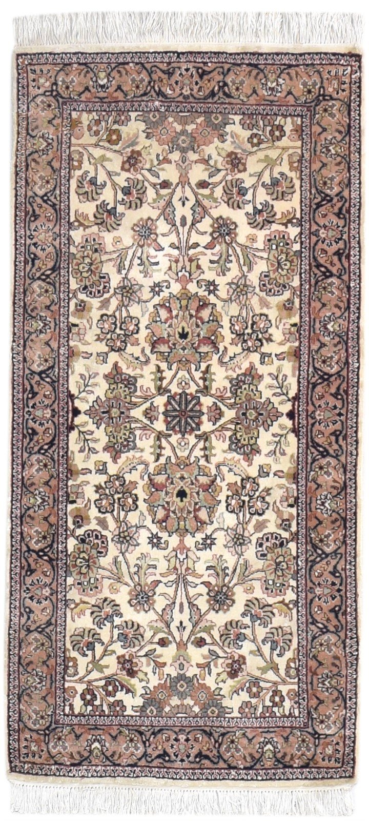 2' X 5' Rug Wool Cream Persian Hand Knotted Kashan Oriental Small Carpet 