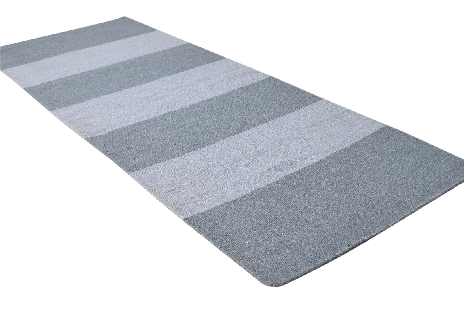 Grey Wool Rug 2' X 5' Modern Dhurrie Scandinavian Striped Small Carpet 