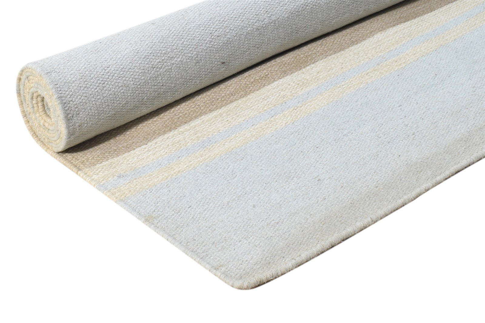 Wool Beige Rug 3' X 8' Modern Dhurrie Scandinavian Striped Small Runner 