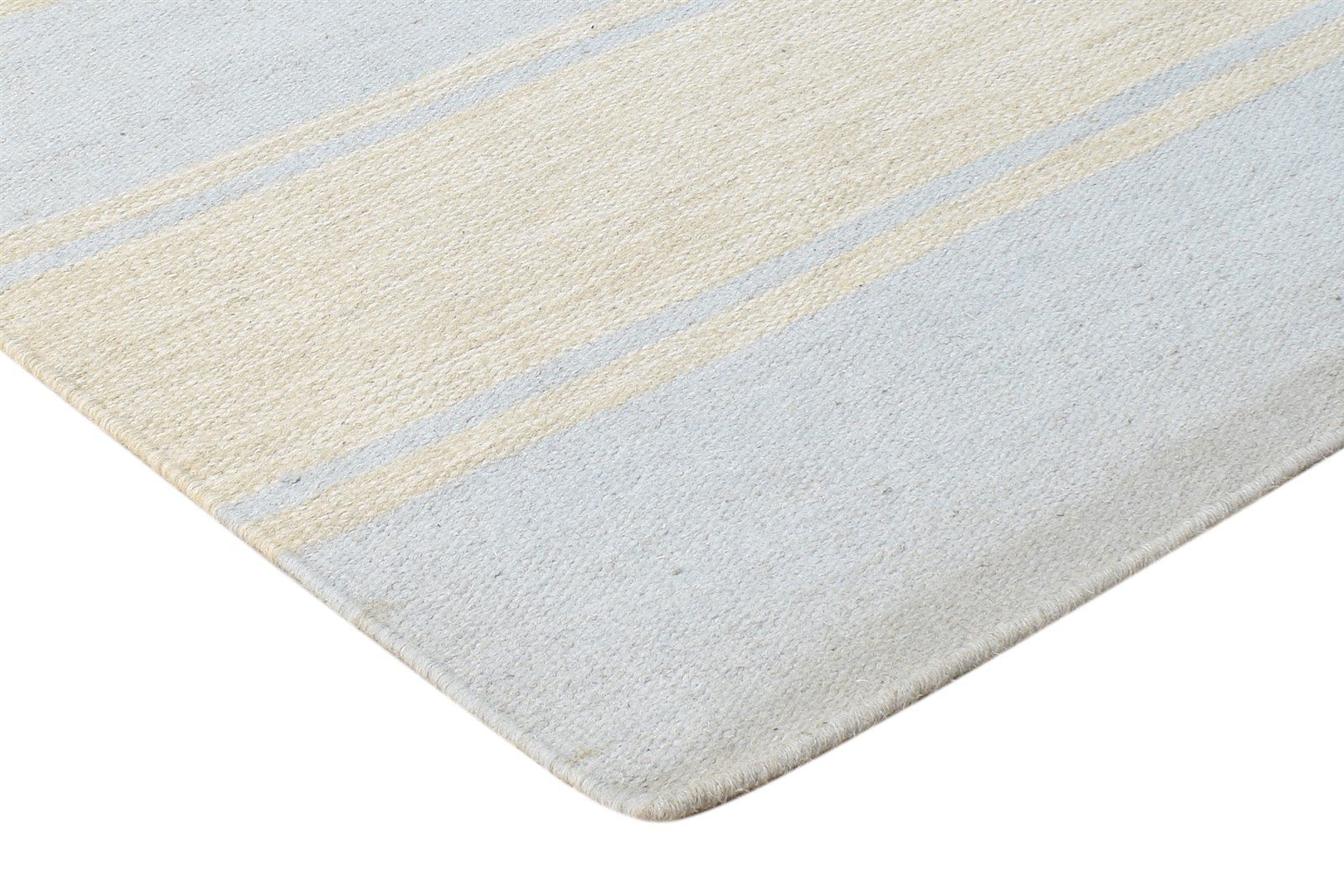 Wool Beige Rug 3' X 8' Modern Dhurrie Scandinavian Striped Small Runner 