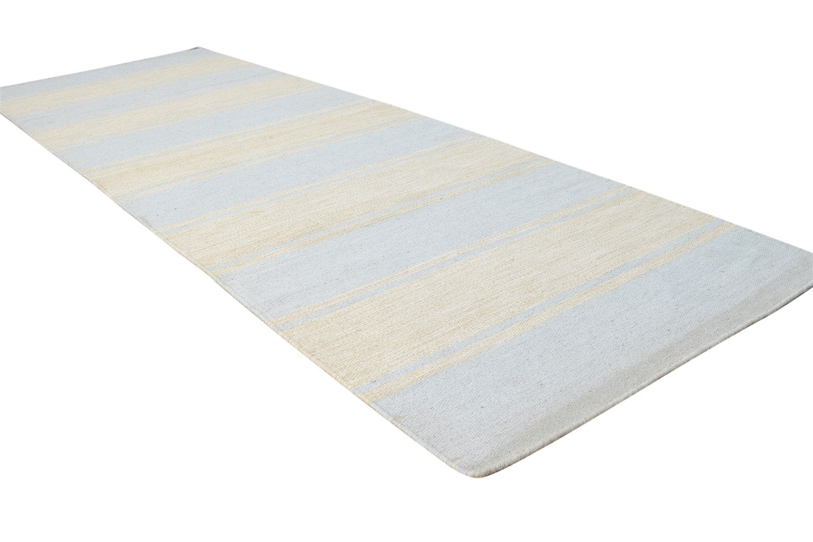 Wool Beige Rug 3' X 8' Modern Dhurrie Scandinavian Striped Small Runner 