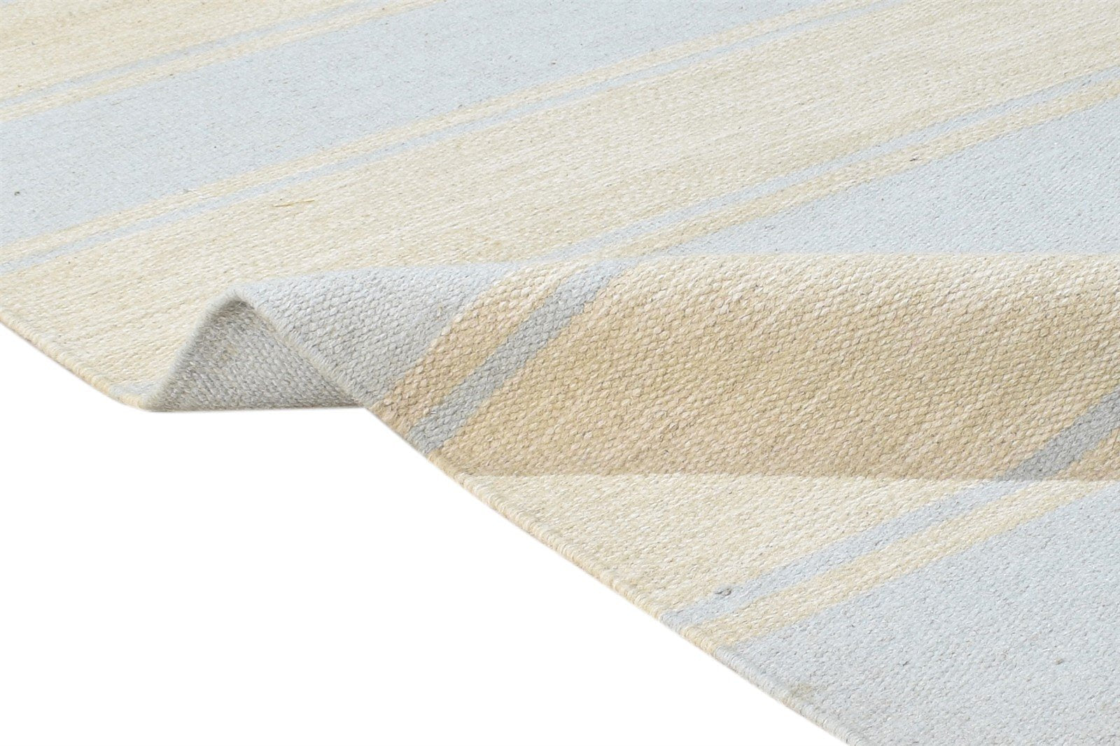 Wool Beige Rug 3' X 8' Modern Dhurrie Scandinavian Striped Small Runner 