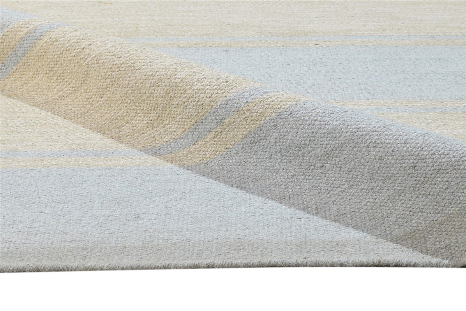 Wool Beige Rug 3' X 8' Modern Dhurrie Scandinavian Striped Small Runner 