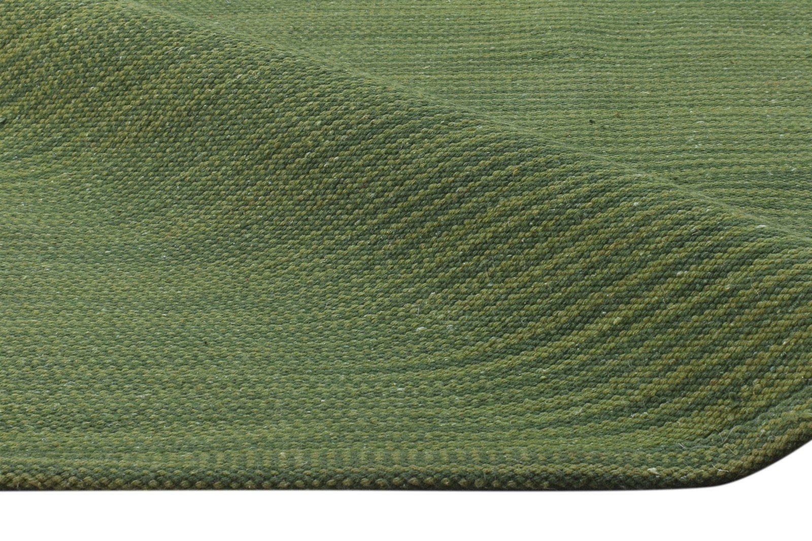 Green Wool Rug 3' X 5' Modern Dhurrie Scandinavian Solid Small Carpet 