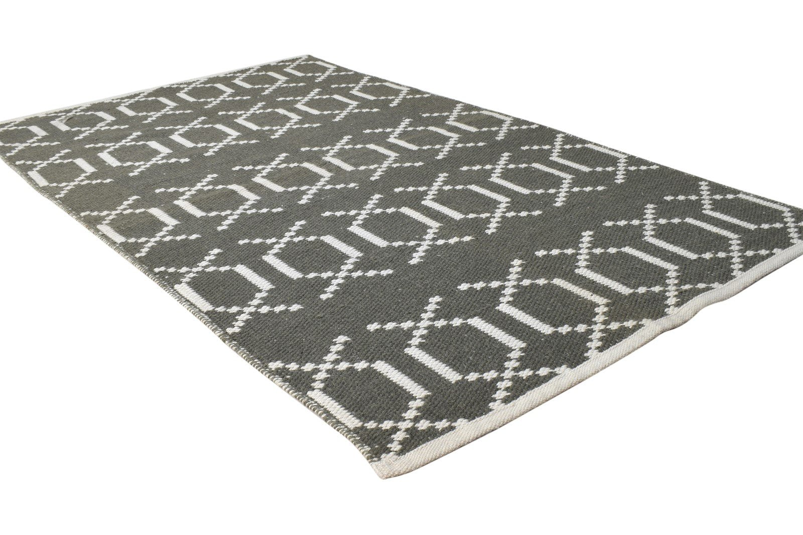 Wool Charcoal Rug 3' X 5' Modern Dhurrie Scandinavian Nordic Room Size Carpet 