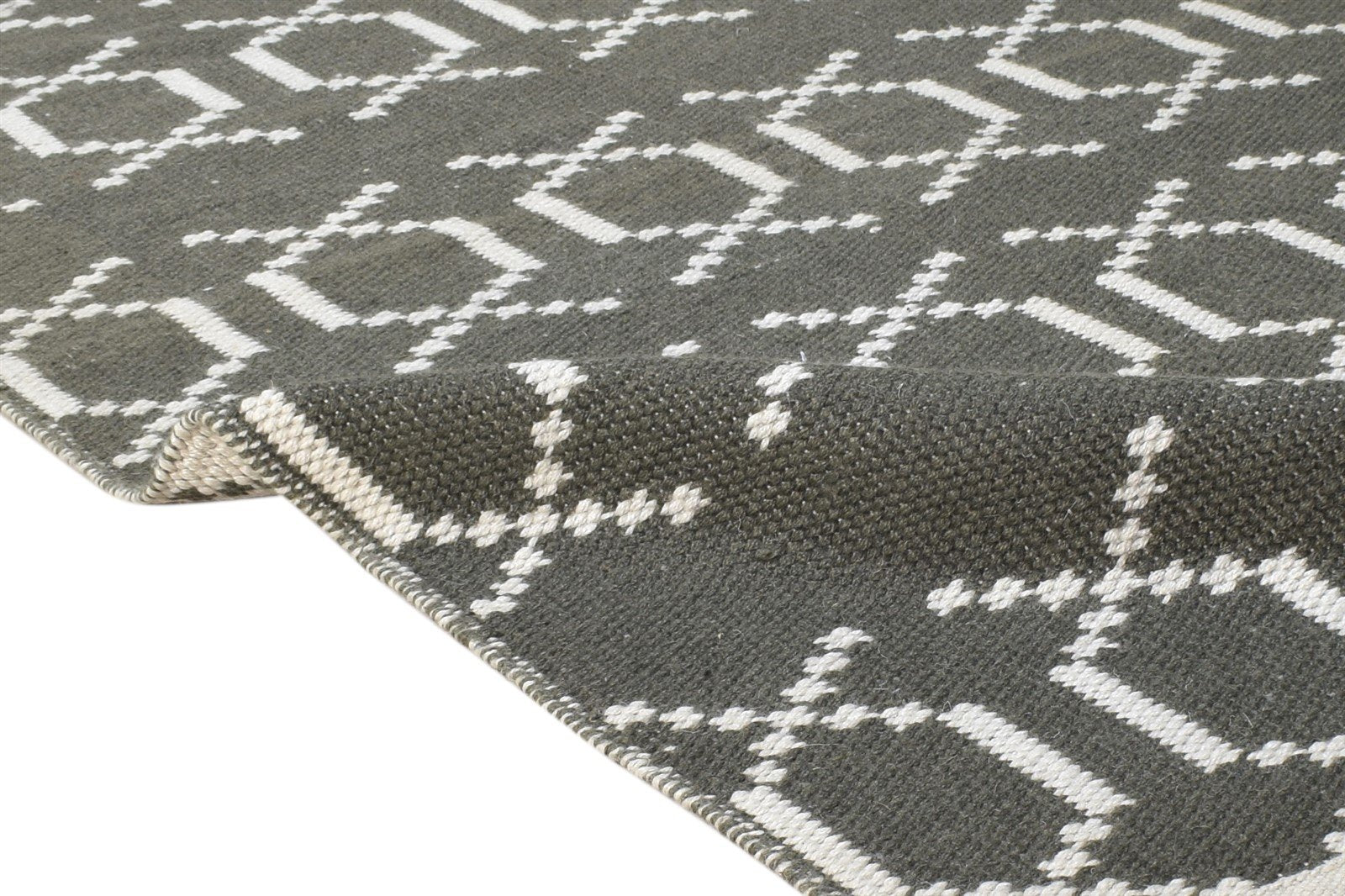 Wool Charcoal Rug 3' X 5' Modern Dhurrie Scandinavian Nordic Room Size Carpet 