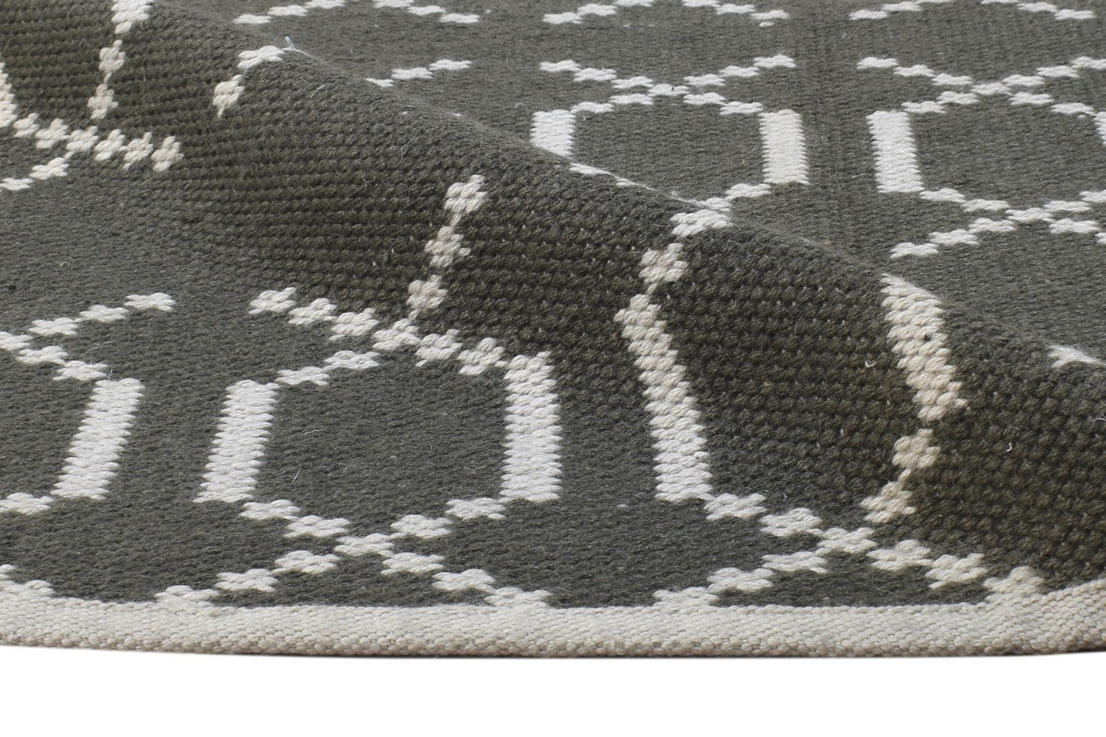 Wool Charcoal Rug 3' X 5' Modern Dhurrie Scandinavian Nordic Room Size Carpet 