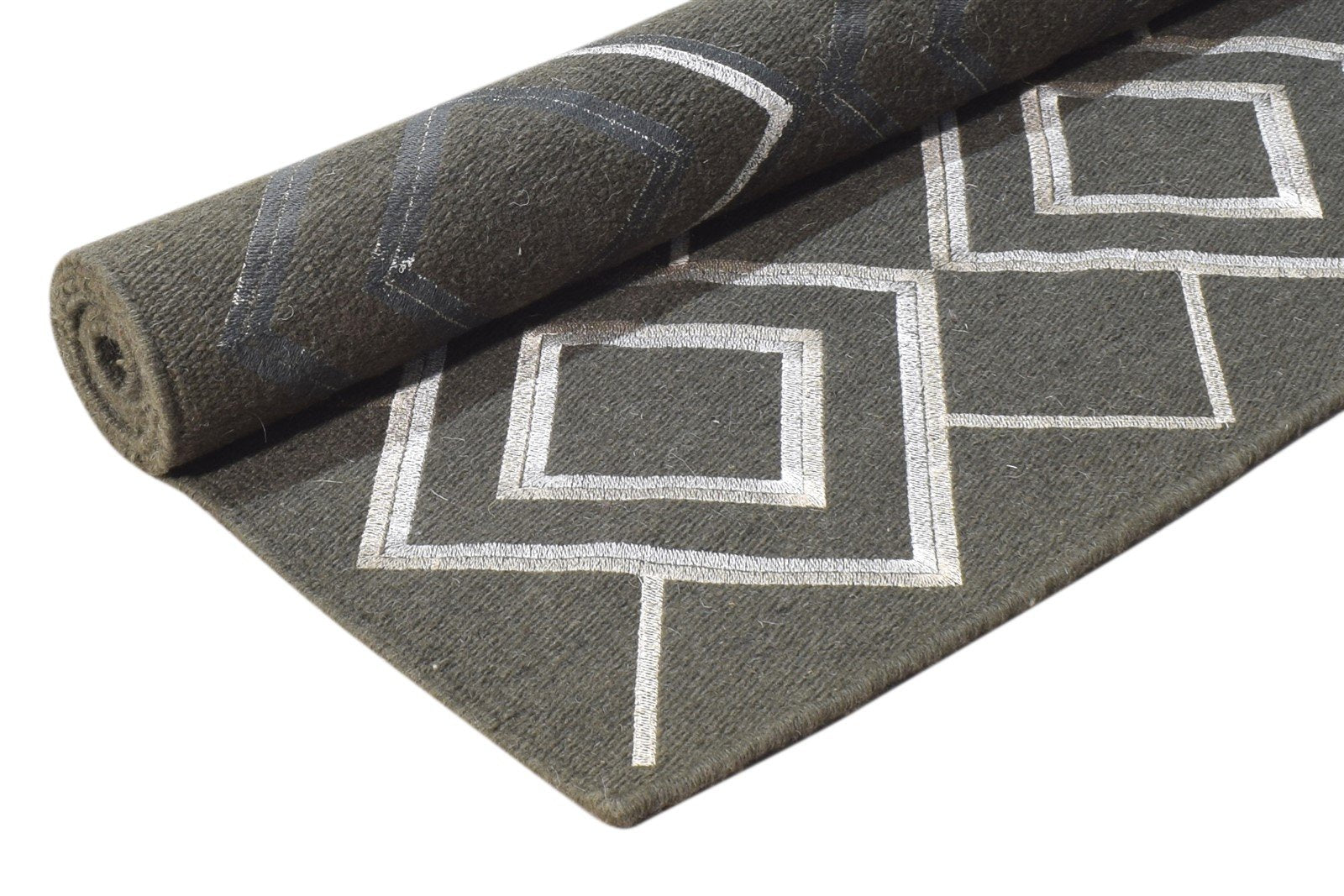 Dhurrie Charcoal Wool Rug 3' X 5' Modern Moroccan Diamond Room Size Carpet 