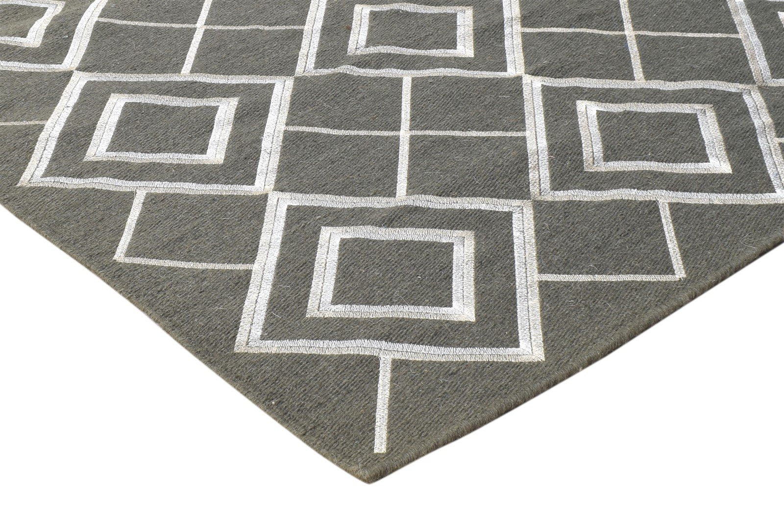 Dhurrie Charcoal Wool Rug 3' X 5' Modern Moroccan Diamond Room Size Carpet 