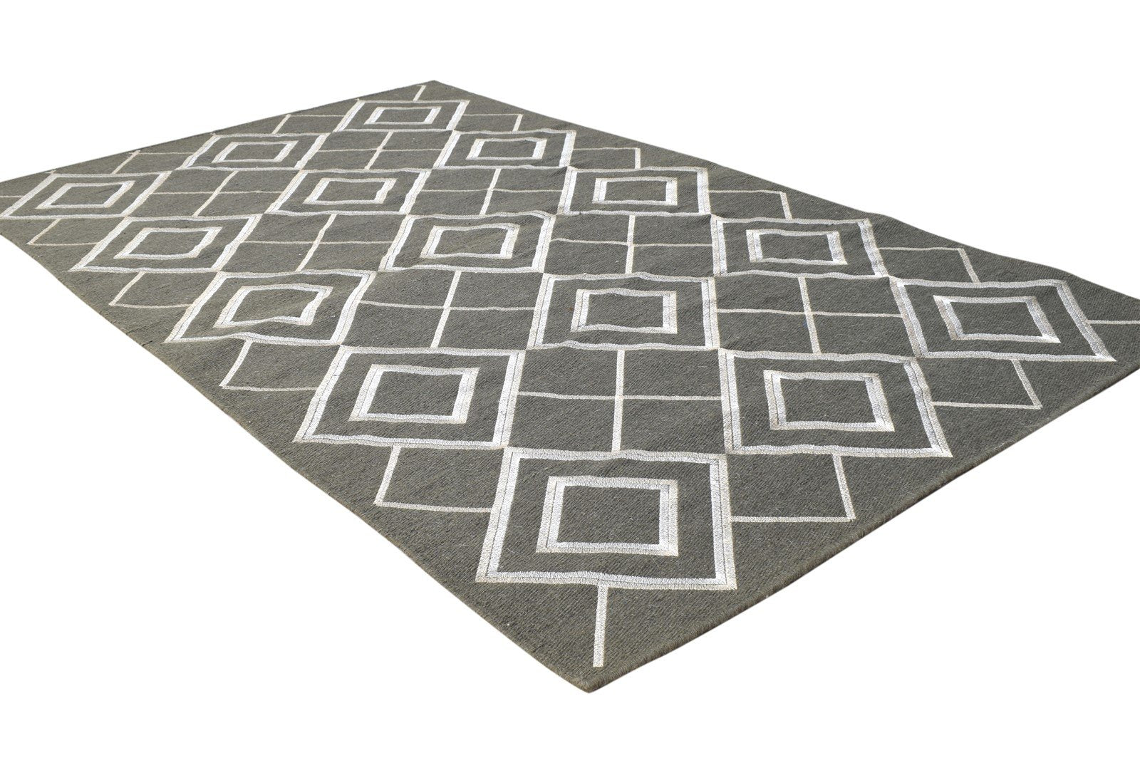 Dhurrie Charcoal Wool Rug 3' X 5' Modern Moroccan Diamond Room Size Carpet 