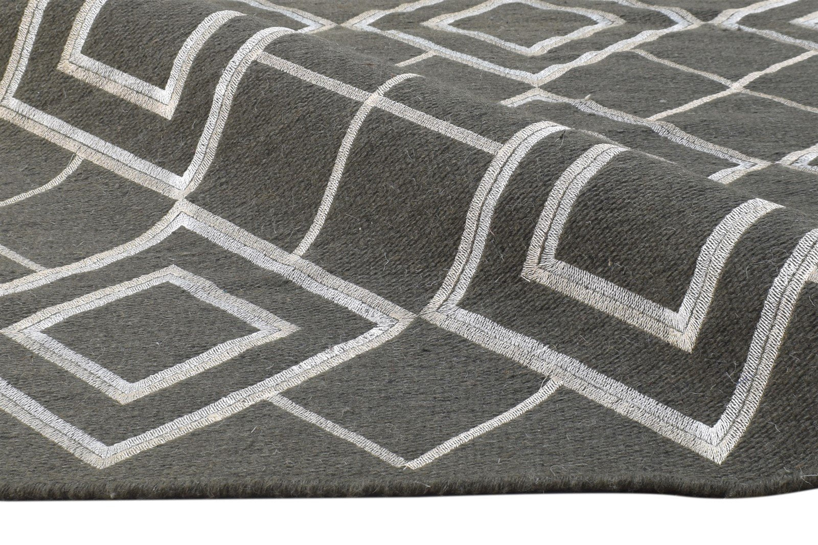 Dhurrie Charcoal Wool Rug 3' X 5' Modern Moroccan Diamond Room Size Carpet 