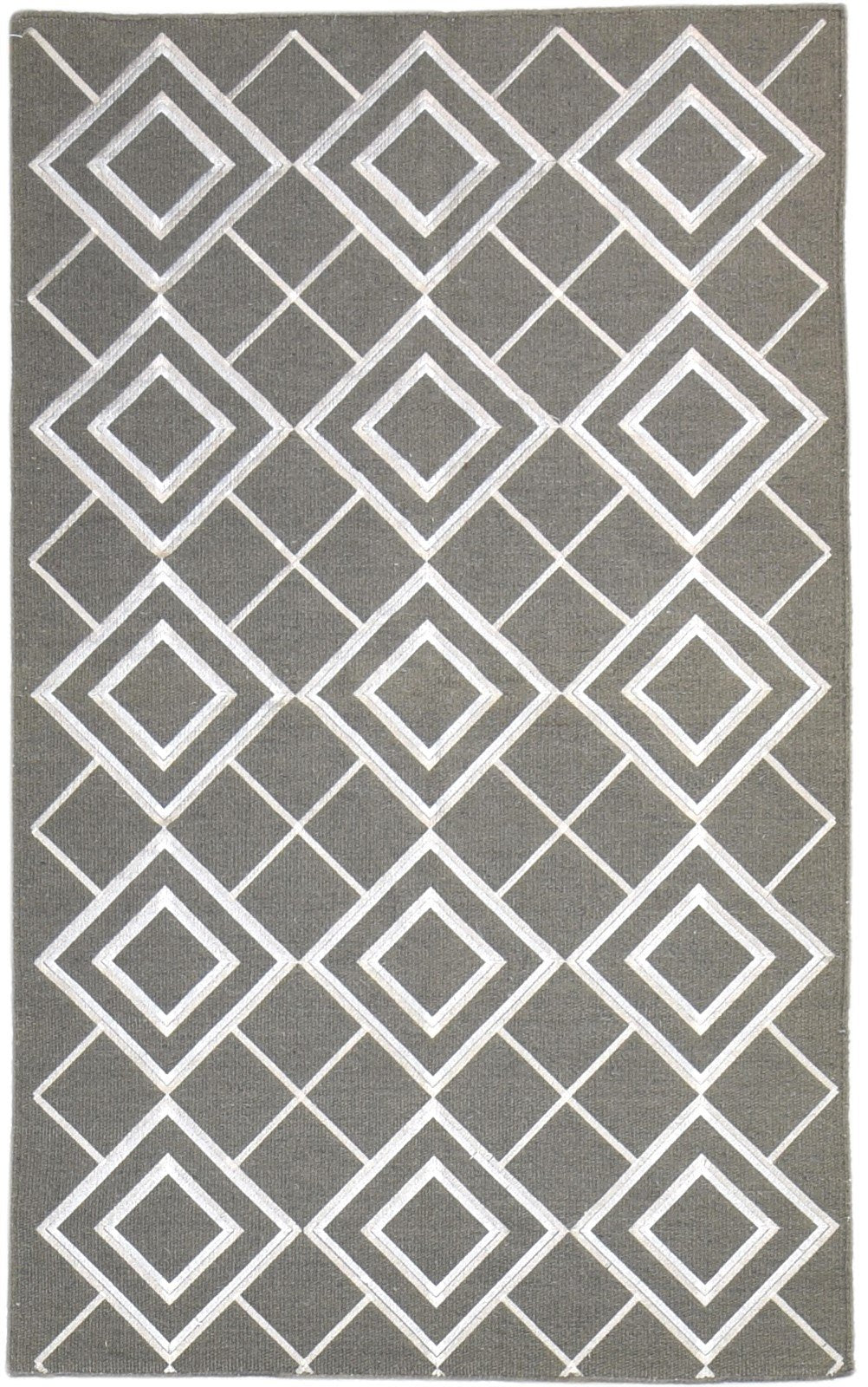 Dhurrie Charcoal Wool Rug 3' X 5' Modern Moroccan Diamond Room Size Carpet 