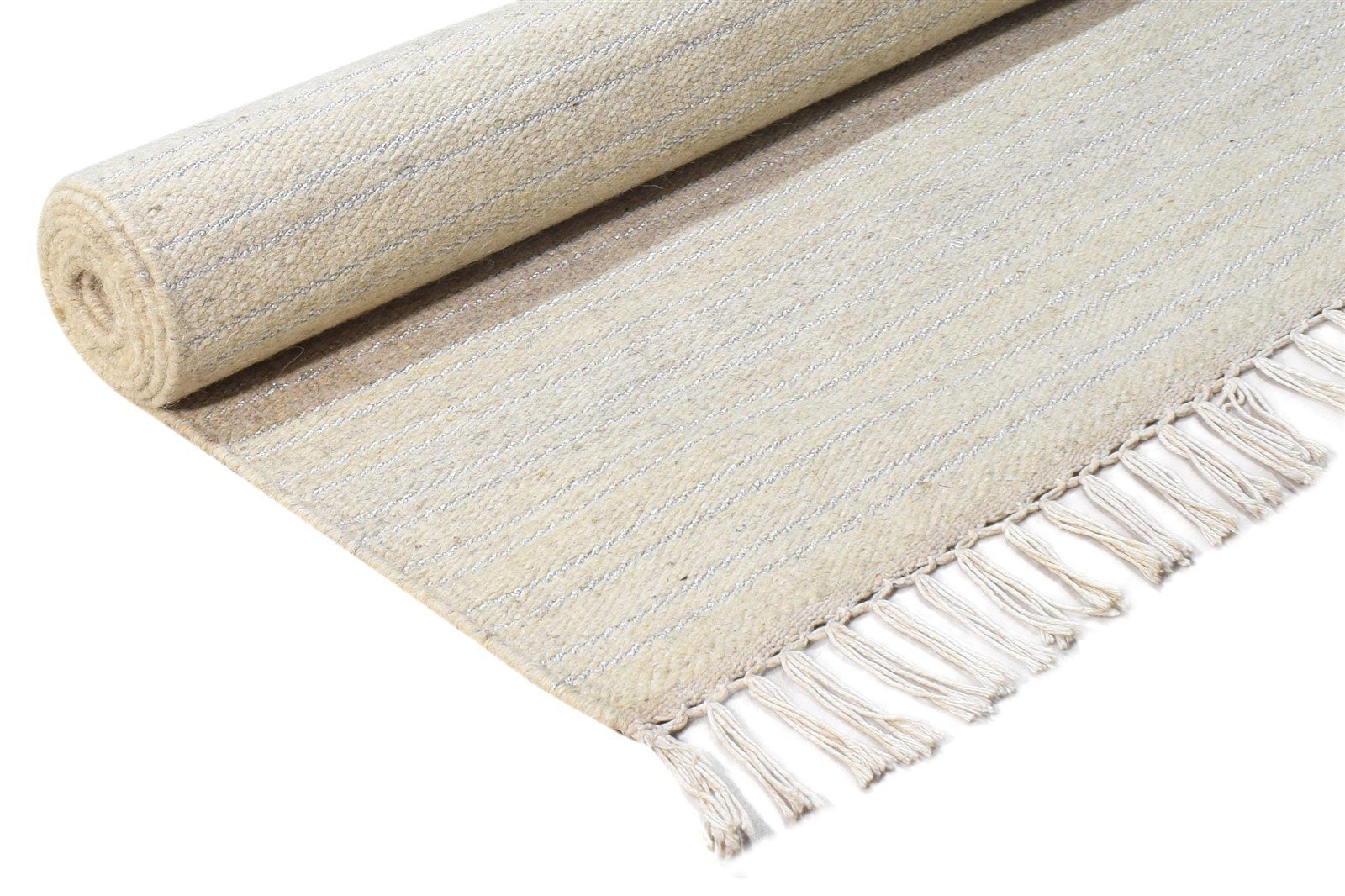 Wool Beige Rug 2'6 X 4' Modern Dhurrie Scandinavian Solid Small Carpet 