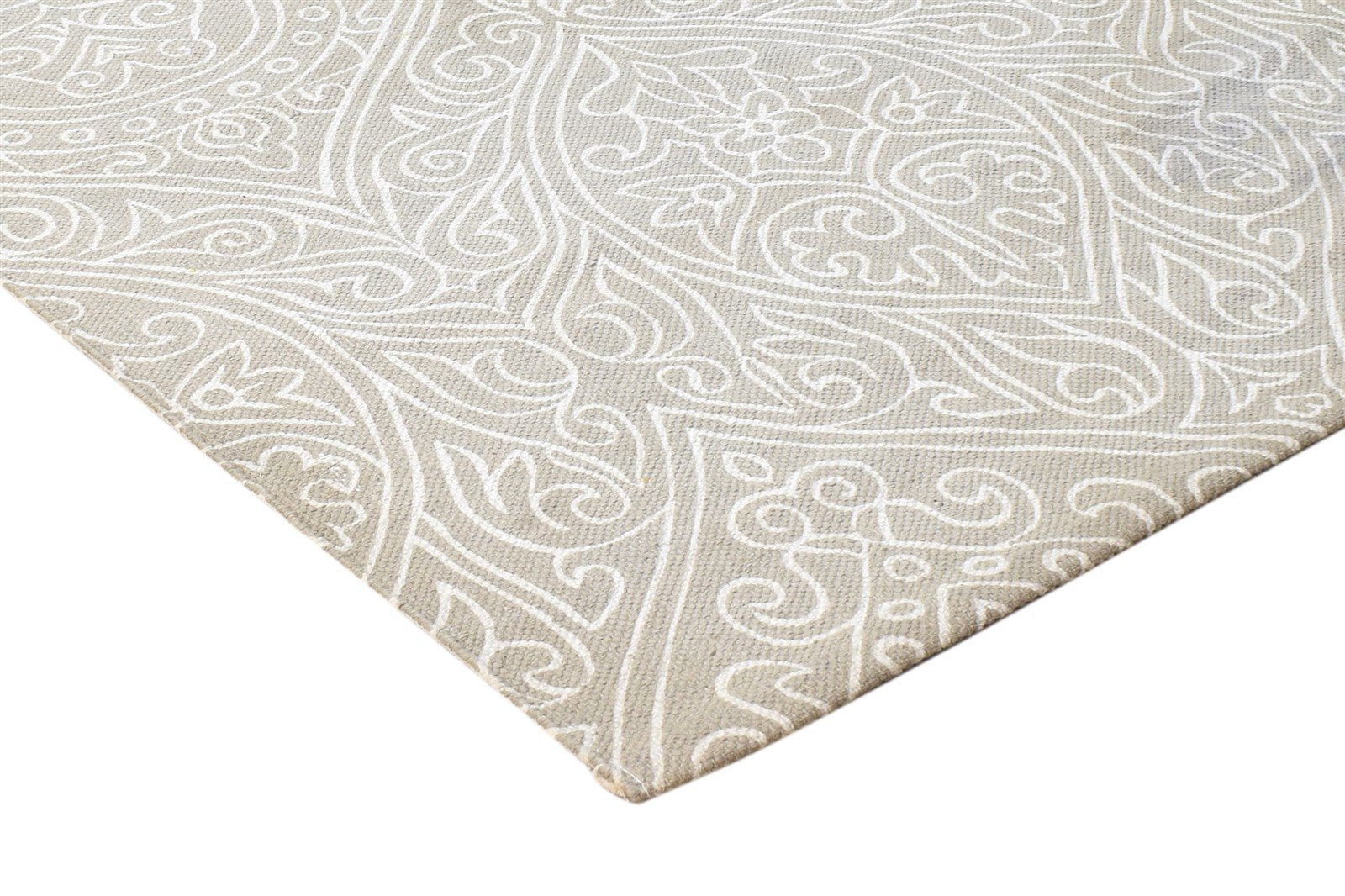 Beige Wool Rug 2' X 7' Transitional Dhurrie European Damask Small Runner 