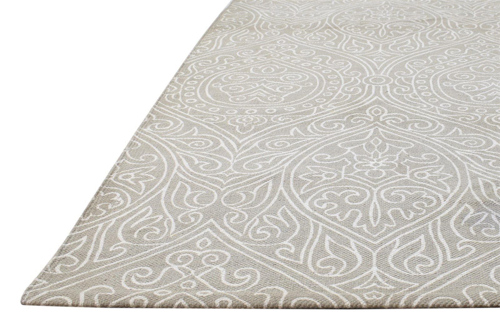 Beige Wool Rug 2' X 7' Transitional Dhurrie European Damask Small Runner 