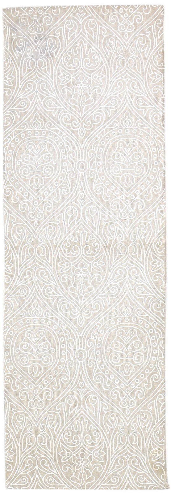 Beige Wool Rug 2' X 7' Transitional Dhurrie European Damask Small Runner 