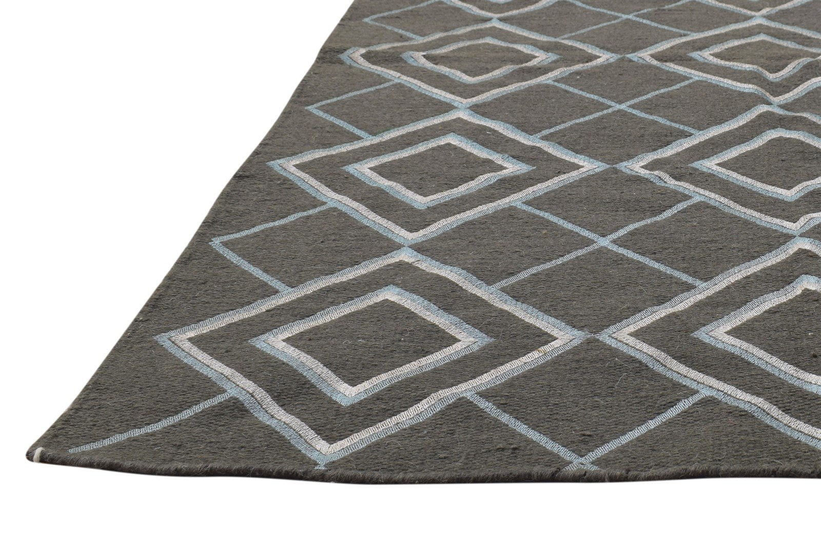 Brown Wool / Silk Rug 3X5 Modern Dhurrie Moroccan Geometric Room Size Carpet 