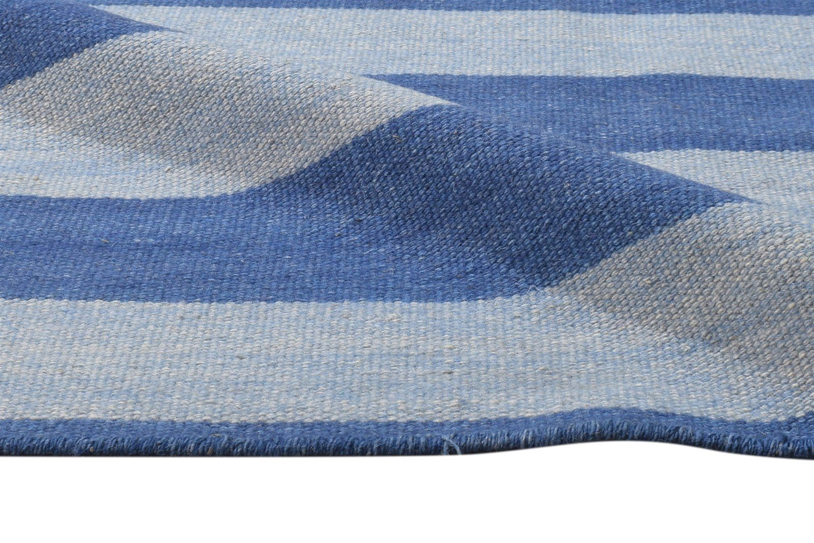 Dhurrie Blue Wool Rug 3' X 5' Modern Scandinavian Striped Small Carpet 