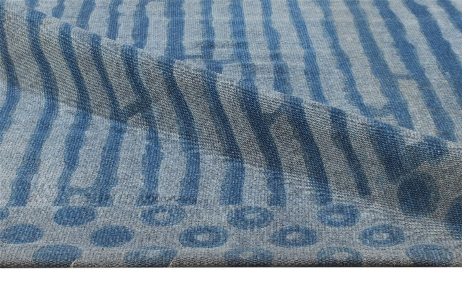 Wool Blue Rug 4' X 6' Modern Dhurrie American Abstract Room Size Carpet 