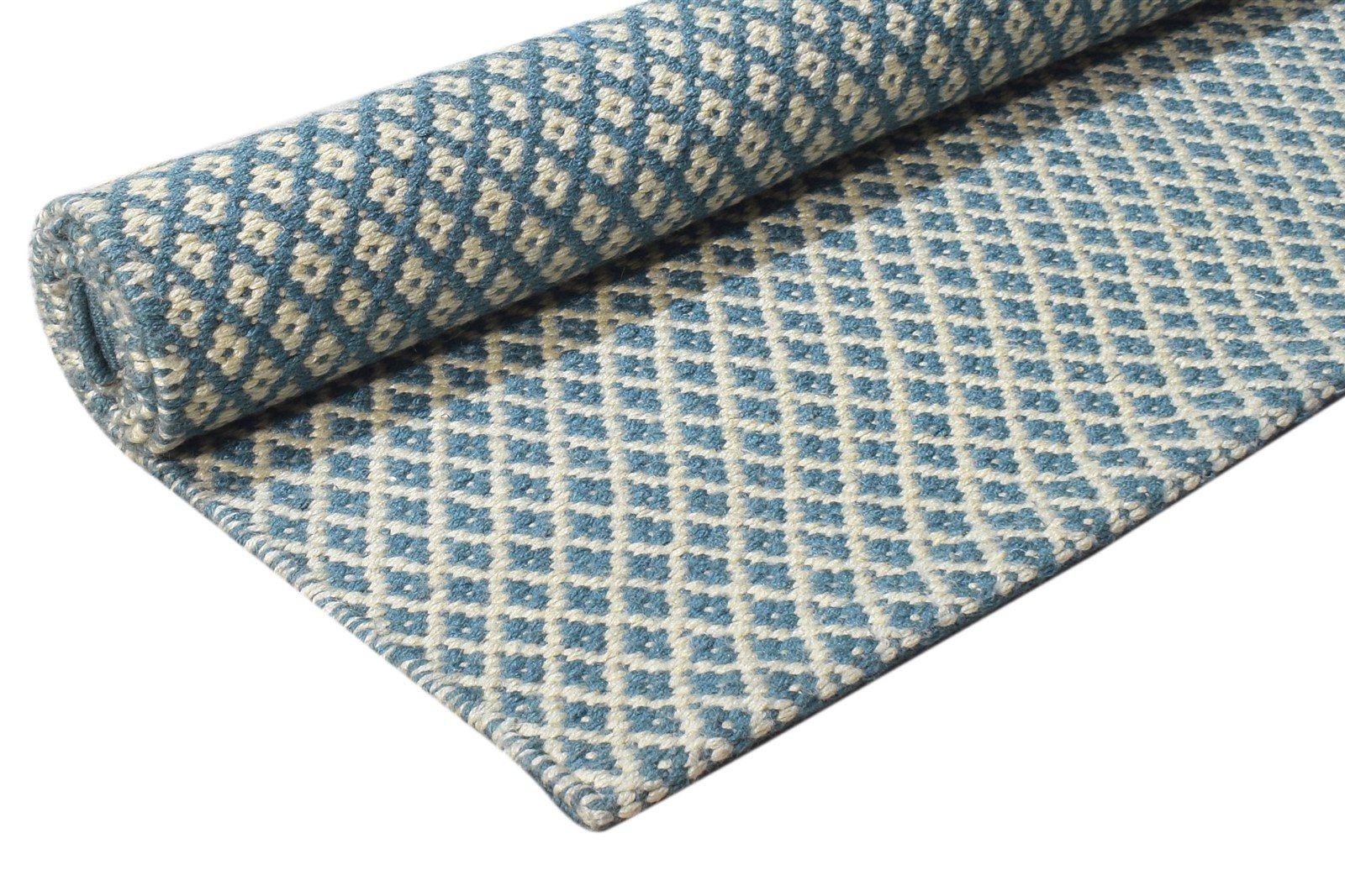 Dhurrie Blue Wool Rug 3' X 5' Modern Scandinavian Nordic Small Carpet 