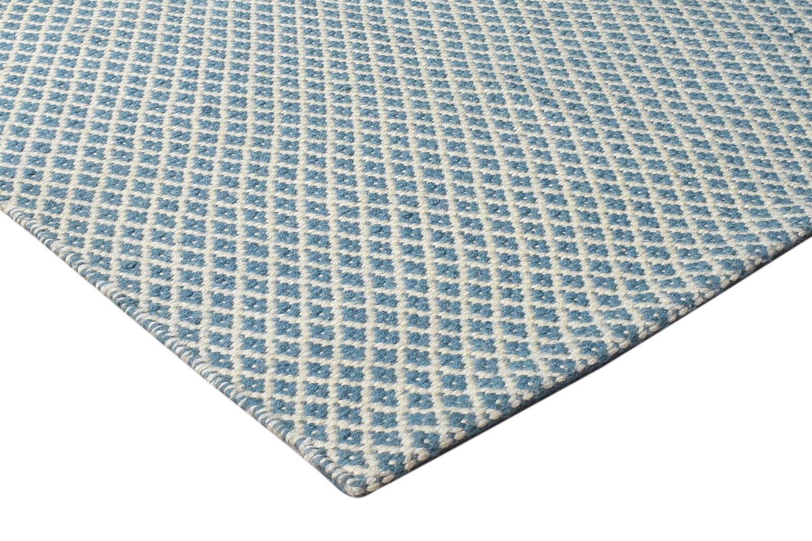 Dhurrie Blue Wool Rug 3' X 5' Modern Scandinavian Nordic Small Carpet 