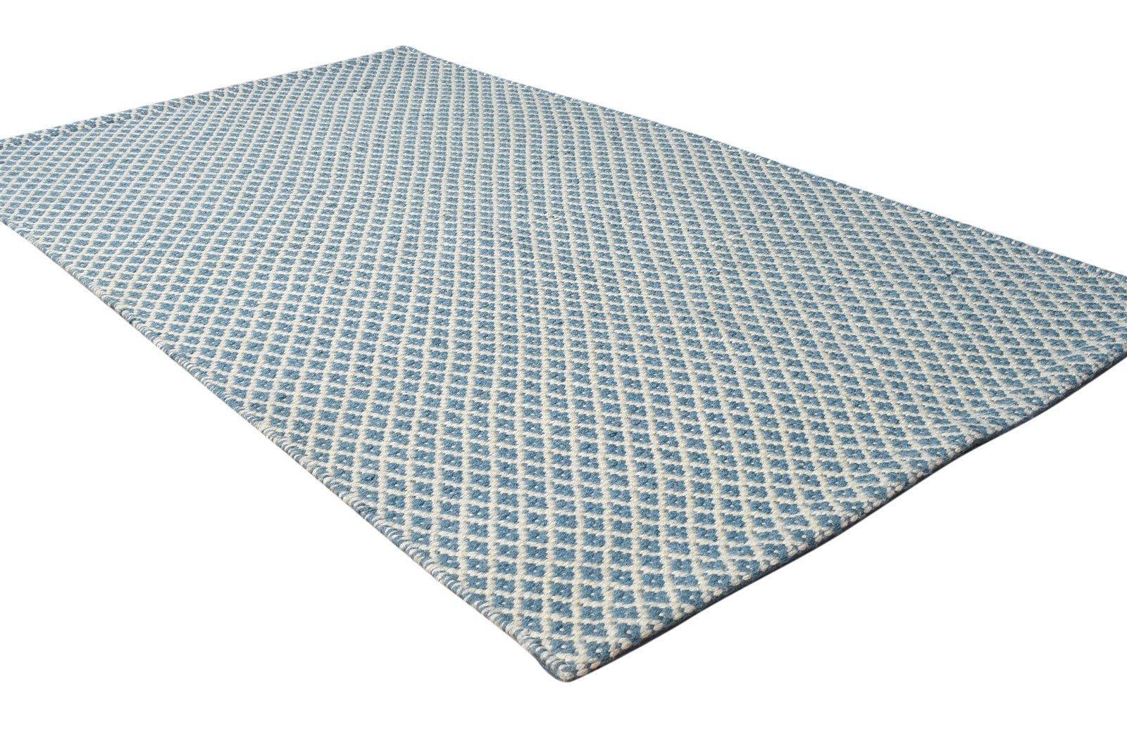 Dhurrie Blue Wool Rug 3' X 5' Modern Scandinavian Nordic Small Carpet 