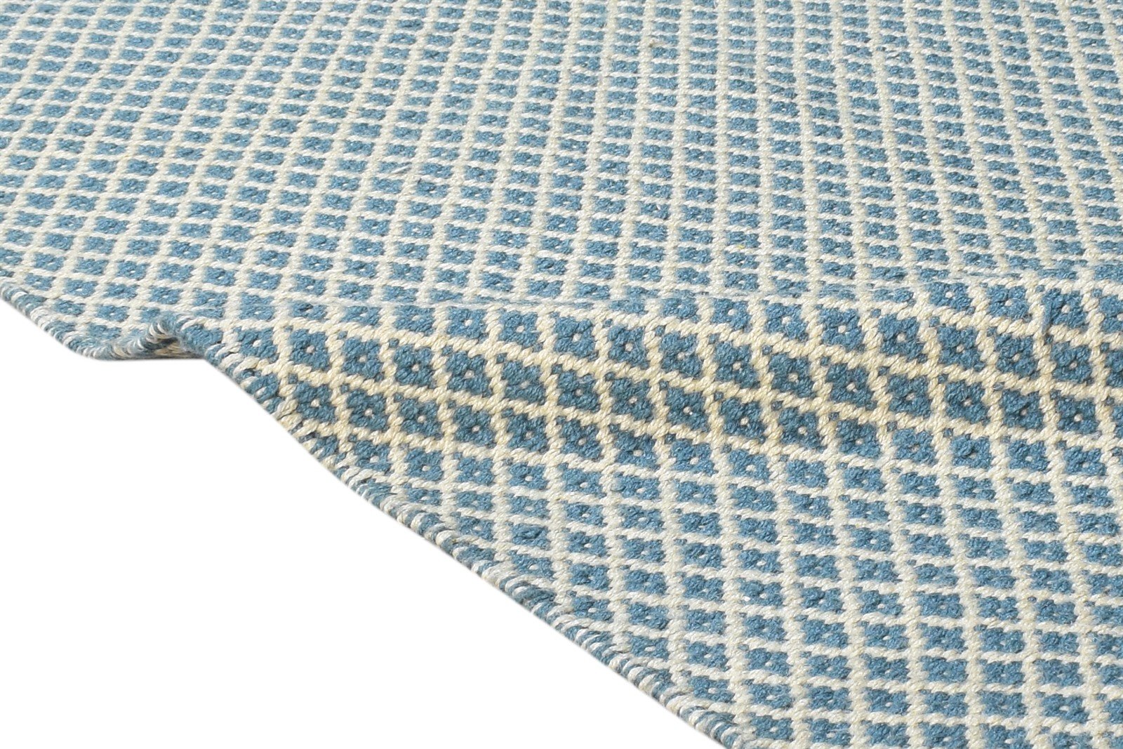 Dhurrie Blue Wool Rug 3' X 5' Modern Scandinavian Nordic Small Carpet 